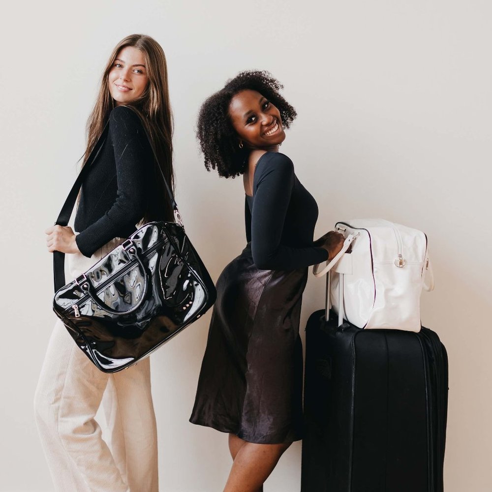 Patent Vegan Leather Weekender Tote With Trolley Sleeve